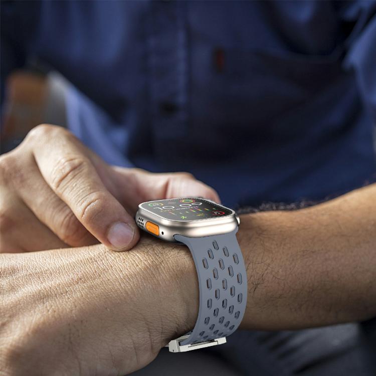 For Apple Watch 42mm / 41mm / 40mm / 38mm Kalebol Mesh Silver Umbrella Buckle Silicone Strap(Blue Grey) - free shipping - PMC TechLife - Order now!