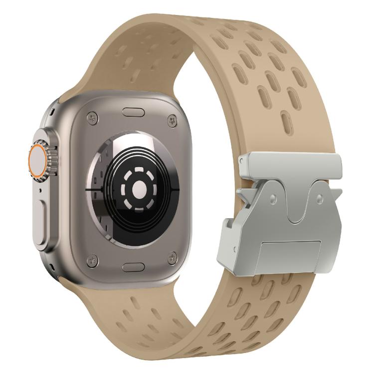 For Apple Watch 42mm / 41mm / 40mm / 38mm Kalebol Mesh Silver Umbrella Buckle Silicone Strap(Milk Tea) - free shipping - PMC TechLife - Order now!