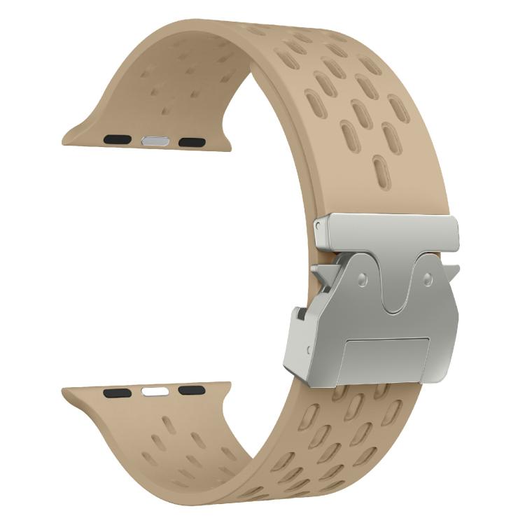 For Apple Watch 42mm / 41mm / 40mm / 38mm Kalebol Mesh Silver Umbrella Buckle Silicone Strap(Milk Tea) - free shipping - PMC TechLife - Order now!