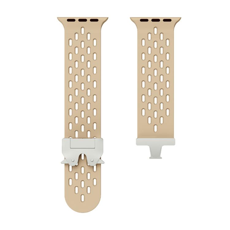 For Apple Watch 42mm / 41mm / 40mm / 38mm Kalebol Mesh Silver Umbrella Buckle Silicone Strap(Milk Tea) - free shipping - PMC TechLife - Order now!