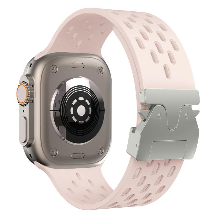For Apple Watch 42mm / 41mm / 40mm / 38mm Kalebol Mesh Silver Umbrella Buckle Silicone Strap(Sand Pink) - free shipping - PMC TechLife - Order now!