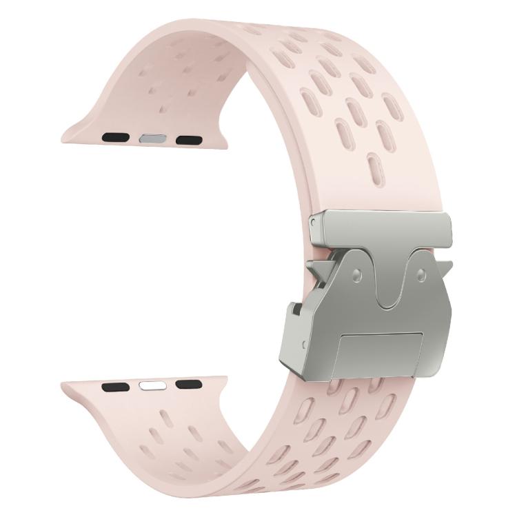 For Apple Watch 42mm / 41mm / 40mm / 38mm Kalebol Mesh Silver Umbrella Buckle Silicone Strap(Sand Pink) - free shipping - PMC TechLife - Order now!