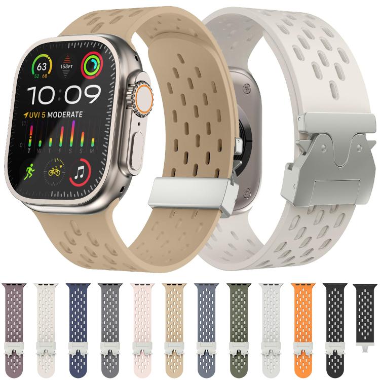For Apple Watch 46mm / 49mm / 45mm / 44mm Kalebol Mesh Silver Umbrella Buckle Silicone Strap(Milk Tea) - free shipping - PMC TechLife - Order now!