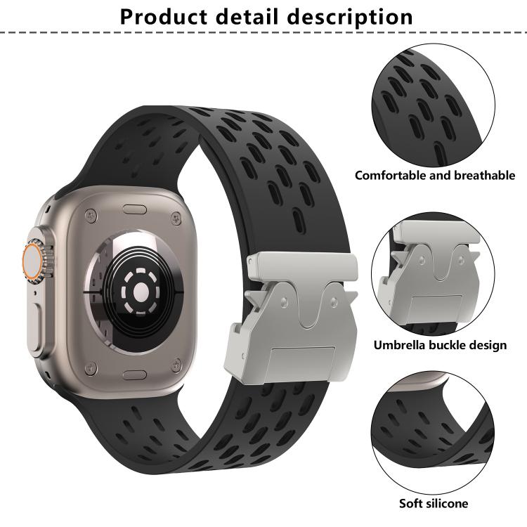 For Apple Watch 46mm / 49mm / 45mm / 44mm Kalebol Mesh Silver Umbrella Buckle Silicone Strap(Milk Tea) - free shipping - PMC TechLife - Order now!