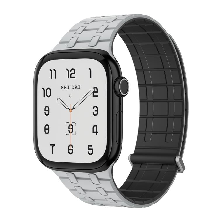 For Apple Watch 46mm / 49mm / 45mm / 44mm Kalebol Magnetic Silicone Watch Strap(Light Grey Black) - free shipping - PMC TechLife - Order now!