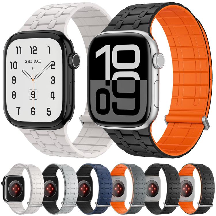 For Apple Watch 46mm / 49mm / 45mm / 44mm Kalebol Magnetic Silicone Watch Strap(Black Orange) - free shipping - PMC TechLife - Order now!