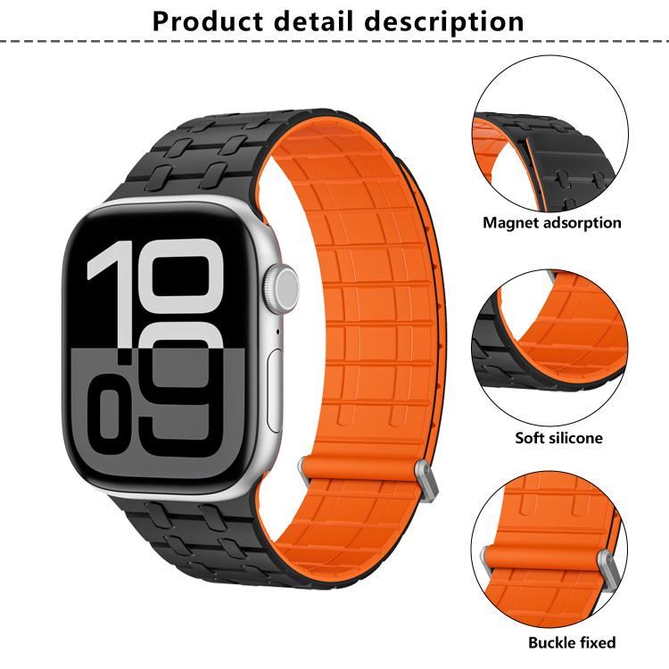For Apple Watch 46mm / 49mm / 45mm / 44mm Kalebol Magnetic Silicone Watch Strap(Black Orange) - free shipping - PMC TechLife - Order now!