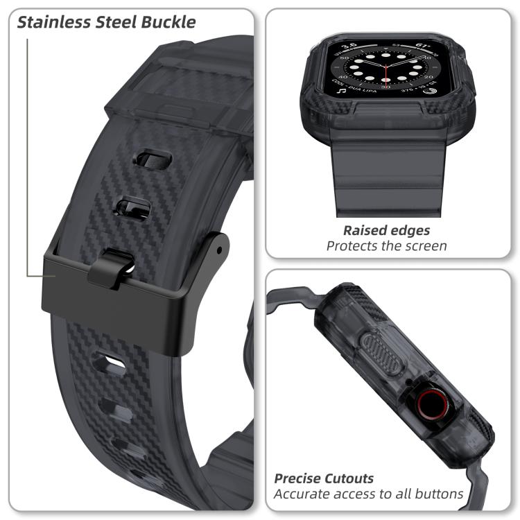 For Apple Watch 46mm / 45mm / 44mm / 42mm VIETAO Carbon Fiber Silicone Strap(Transparent Grey) - free shipping - PMc TechLife - Order now!