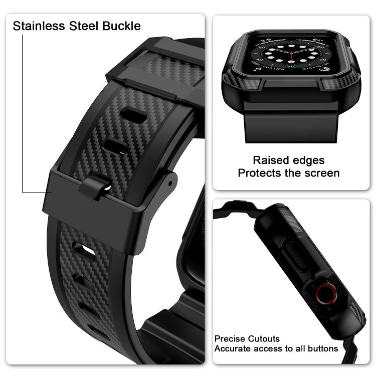 For Apple Watch 42mm / 41mm / 40mm / 38mm VIETAO Carbon Fiber Silicone Strap(Black) - free shipping - PMc TechLife - Order now!