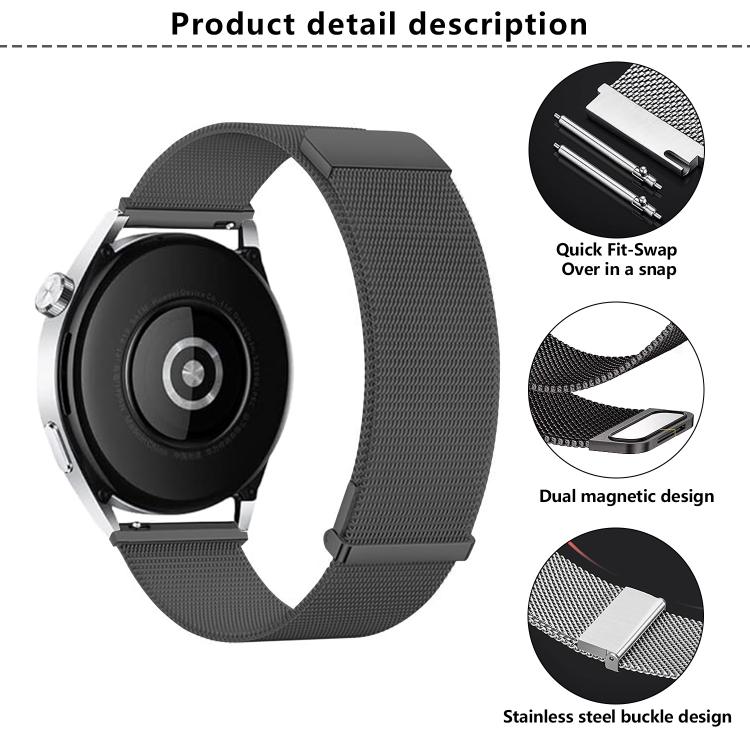 Kalebol 22mm Universal Loop Double Magnetic Buckle Milanese Strap(Black) - free shipping - PMc TechLife - Order now!