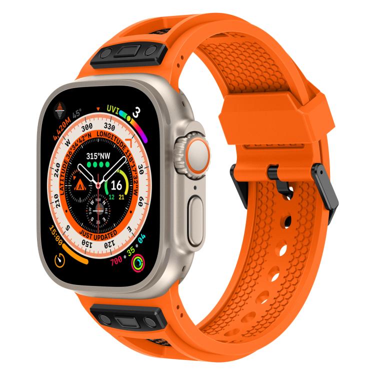 For Apple Watch 46mm / 49mm / 45mm / 44mm Kalebol Honeycomb TPU Black Mesh Strap(Orange Black Net) - free shipping - PMC TechLife - Order now!