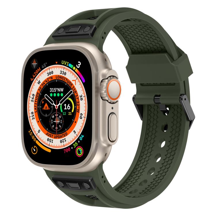For Apple Watch 46mm / 49mm / 45mm / 44mm Kalebol Honeycomb TPU Black Mesh Strap(Army Green Black Net) - free shipping - PMC TechLife - Order now!