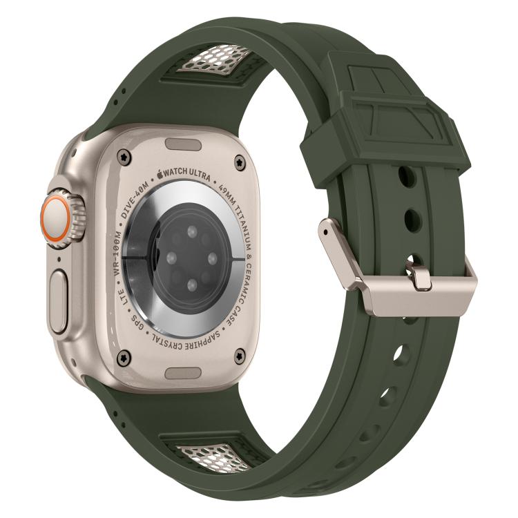 For Apple Watch 46mm / 49mm / 45mm / 44mm Kalebol Honeycomb TPU Titanium Mesh Strap(Army Green Titanium Net) - free shipping - PMC TechLife - Order now!