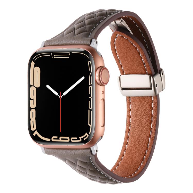 For Apple Watch 46mm / 49mm / 45mm / 44mm Kalebol Diamond Pattern Magnetic Buckle Leather Strap(Taupe) - Watch Bands by Kalebol | Online Shopping South Africa | PMC TechLife | Buy Now Pay Later Mobicred