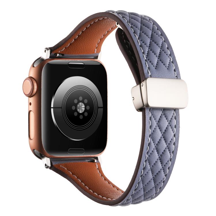 For Apple Watch 46mm / 49mm / 45mm / 44mm Kalebol Diamond Pattern Magnetic Buckle Leather Strap(Mud Grey) - Watch Bands by Kalebol | Online Shopping South Africa | PMC TechLife | Buy Now Pay Later Mobicred