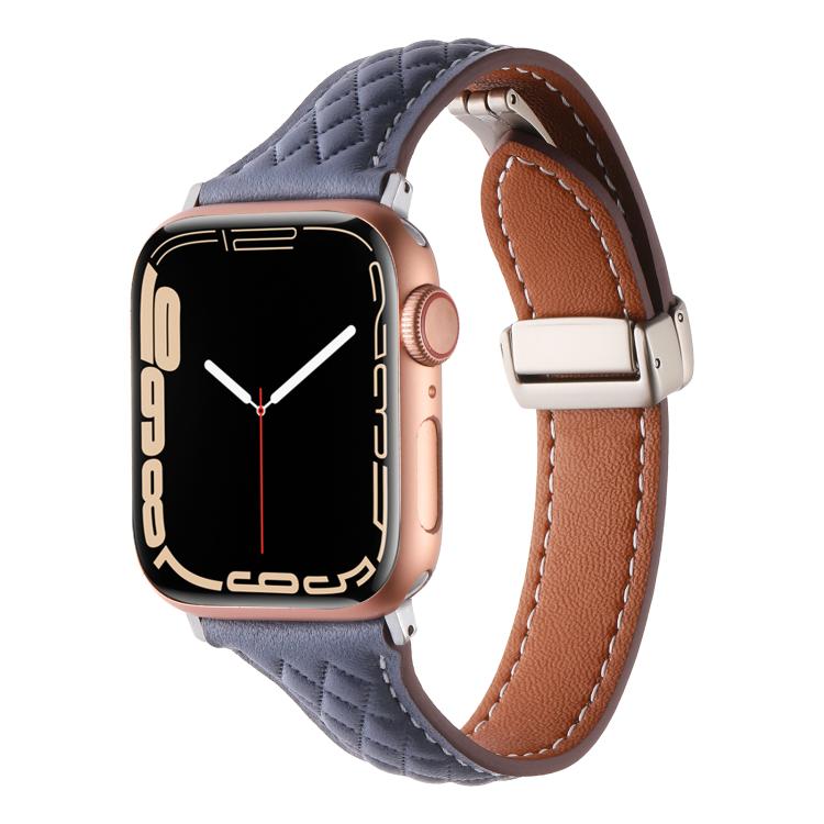For Apple Watch 42mm / 41mm / 40mm / 38mm Kalebol Diamond Pattern Magnetic Buckle Leather Strap(Mud Grey) - Watch Bands by Kalebol | Online Shopping South Africa | PMC TechLife | Buy Now Pay Later Mobicred