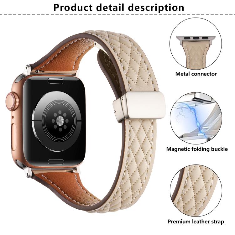 For Apple Watch 42mm / 41mm / 40mm / 38mm Kalebol Diamond Pattern Magnetic Buckle Leather Strap(Mud Grey) - Watch Bands by Kalebol | Online Shopping South Africa | PMC TechLife | Buy Now Pay Later Mobicred