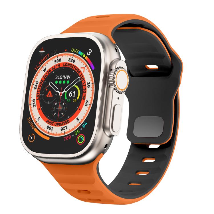 For Apple Watch 46mm / 49mm / 45mm / 44mm Kalebol Wave Reverse Buckle Two-color Silicone Strap(Orange Black) - Watch Bands by Kalebol | Online Shopping South Africa | PMC TechLife | Buy Now Pay Later Mobicred
