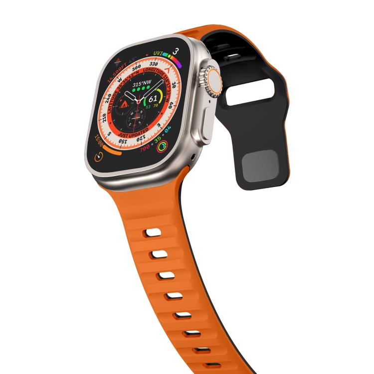 For Apple Watch 46mm / 49mm / 45mm / 44mm Kalebol Wave Reverse Buckle Two-color Silicone Strap(Orange Black) - Watch Bands by Kalebol | Online Shopping South Africa | PMC TechLife | Buy Now Pay Later Mobicred