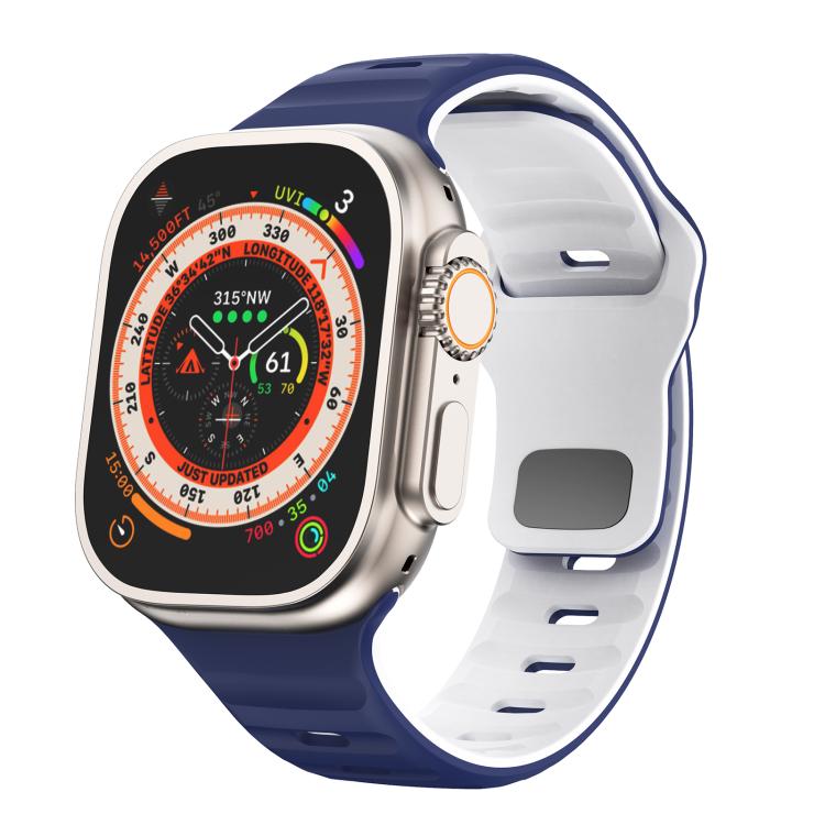 For Apple Watch 46mm / 49mm / 45mm / 44mm Kalebol Wave Reverse Buckle Two-color Silicone Strap(Midnight Blue White) - Watch Bands by Kalebol | Online Shopping South Africa | PMC TechLife | Buy Now Pay Later Mobicred