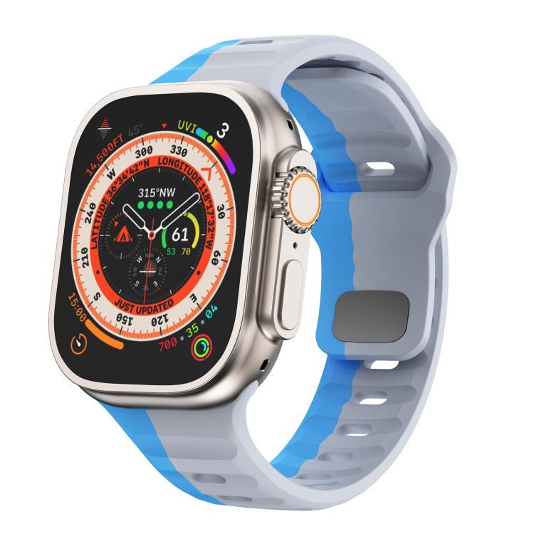 For Apple Watch 42mm / 41mm / 40mm / 38mm Kalebol Wave Reverse Buckle Two-color Silicone Strap(Wild Path Grey Blue) - Watch Bands by Kalebol | Online Shopping South Africa | PMC TechLife | Buy Now Pay Later Mobicred