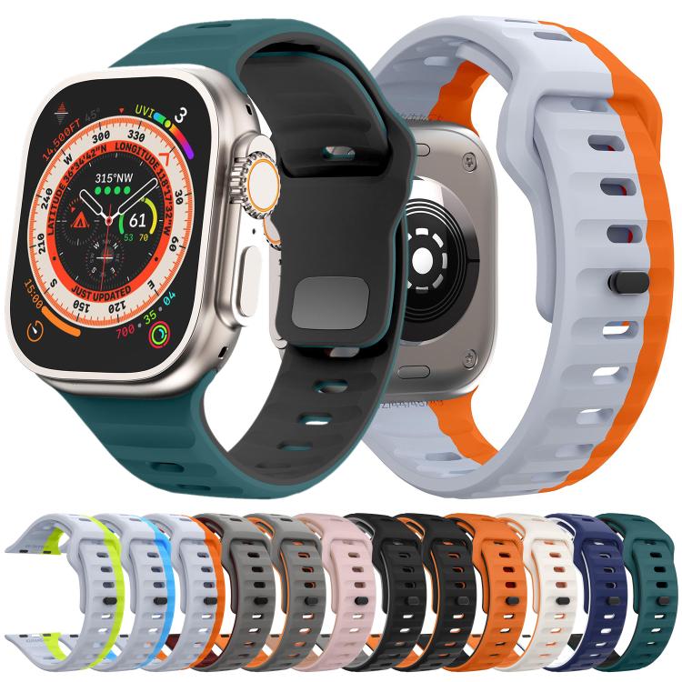 For Apple Watch 46mm / 49mm / 45mm / 44mm Kalebol Wave Reverse Buckle Two-color Silicone Strap(Orange Black) - Watch Bands by Kalebol | Online Shopping South Africa | PMC TechLife | Buy Now Pay Later Mobicred
