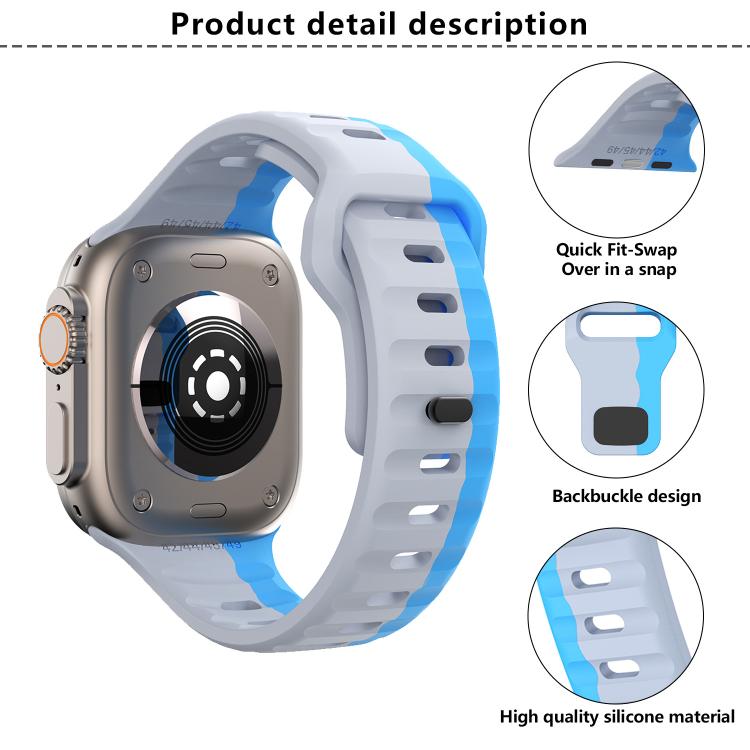 For Apple Watch 42mm / 41mm / 40mm / 38mm Kalebol Wave Reverse Buckle Two-color Silicone Strap(Black Grey) - Watch Bands by Kalebol | Online Shopping South Africa | PMC TechLife | Buy Now Pay Later Mobicred