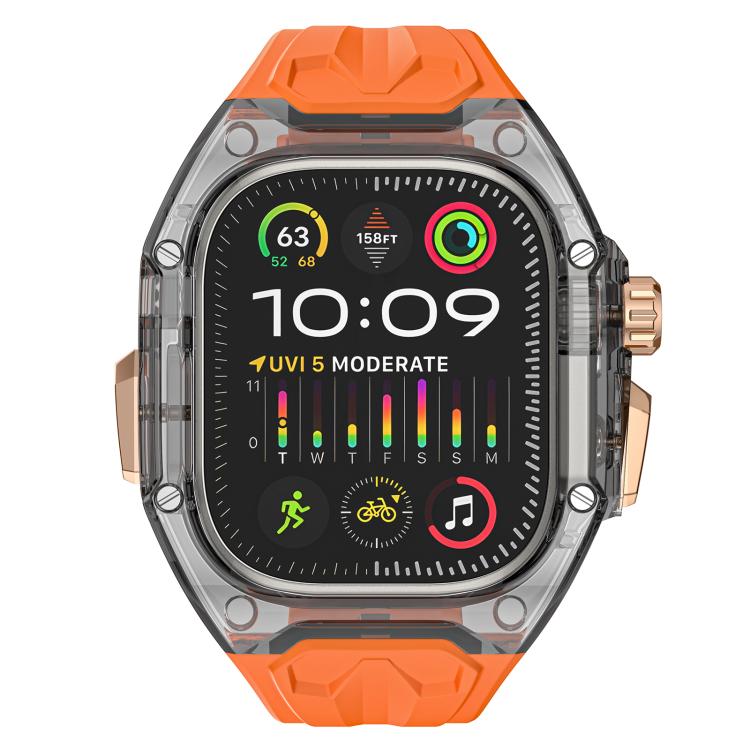 For Apple Watch 42mm / 41mm / 40mm / 38mm Kalebol Glacier Integrated Transparent Silicone Strap(Orange Transparent Black) - free shipping - PMC TechLife - Order now!