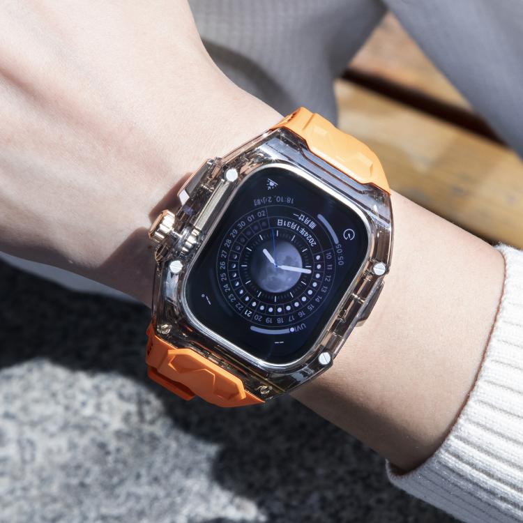 For Apple Watch 42mm / 41mm / 40mm / 38mm Kalebol Glacier Integrated Transparent Silicone Strap(Orange Transparent Black) - free shipping - PMC TechLife - Order now!