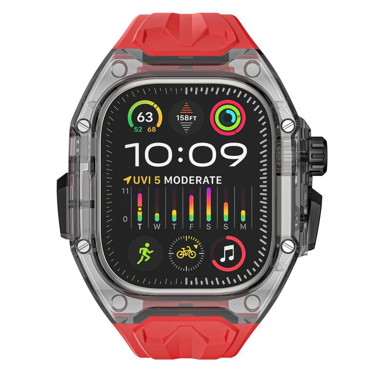 For Apple Watch 42mm / 41mm / 40mm / 38mm Kalebol Glacier Integrated Transparent Silicone Strap(Red Transparent Black) - free shipping - PMC TechLife - Order now!