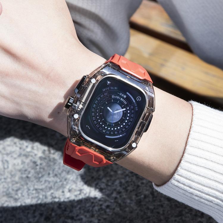 For Apple Watch 42mm / 41mm / 40mm / 38mm Kalebol Glacier Integrated Transparent Silicone Strap(Red Transparent Black) - free shipping - PMC TechLife - Order now!
