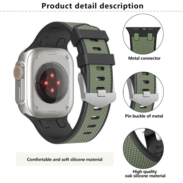 For Apple Watch 42mm / 41mm / 40mm / 38mm Kalebol Farmhouse Oak Silicone Strap(Black + Army Green) - free shipping - PMC TechLife - Order now!