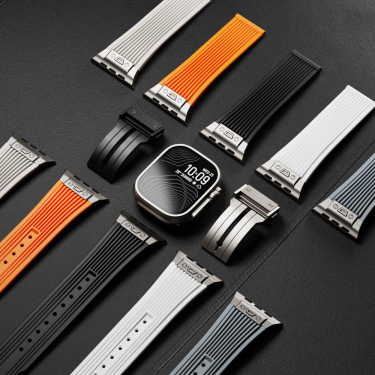 For Apple Watch 46mm / 49mm / 45mm / 44mm Kalebol High Elasticity L-shaped Nail Silicone Strap(Black) - Watch Bands by Kalebol | Online Shopping South Africa | PMC TechLife | Buy Now Pay Later Mobicred
