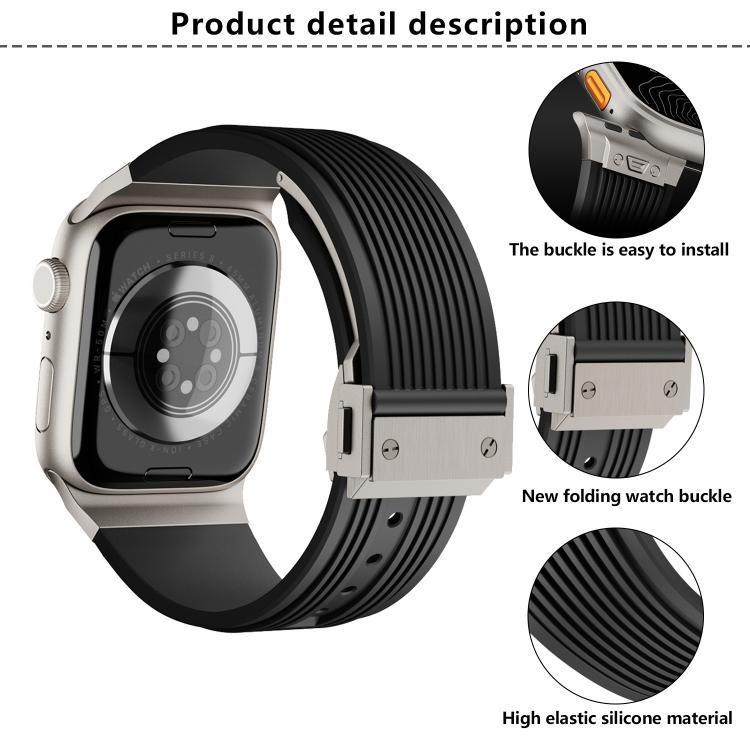For Apple Watch 46mm / 49mm / 45mm / 44mm Kalebol High Elasticity L-shaped Nail Silicone Strap(Black) - Watch Bands by Kalebol | Online Shopping South Africa | PMC TechLife | Buy Now Pay Later Mobicred