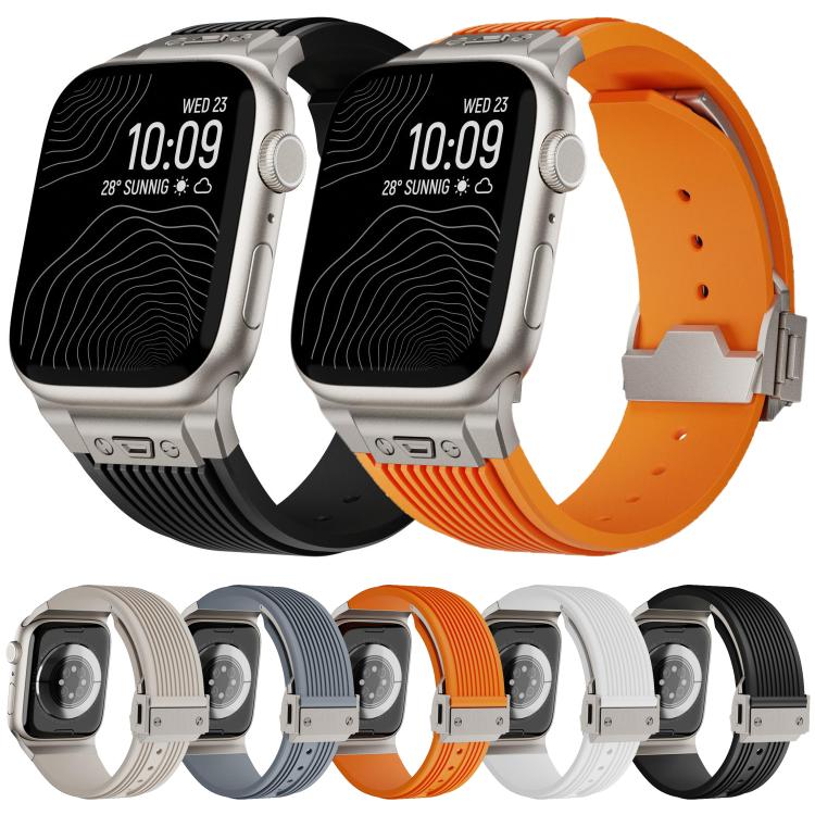 For Apple Watch 46mm / 49mm / 45mm / 44mm Kalebol High Elasticity L-shaped Nail Silicone Strap(Black) - Watch Bands by Kalebol | Online Shopping South Africa | PMC TechLife | Buy Now Pay Later Mobicred
