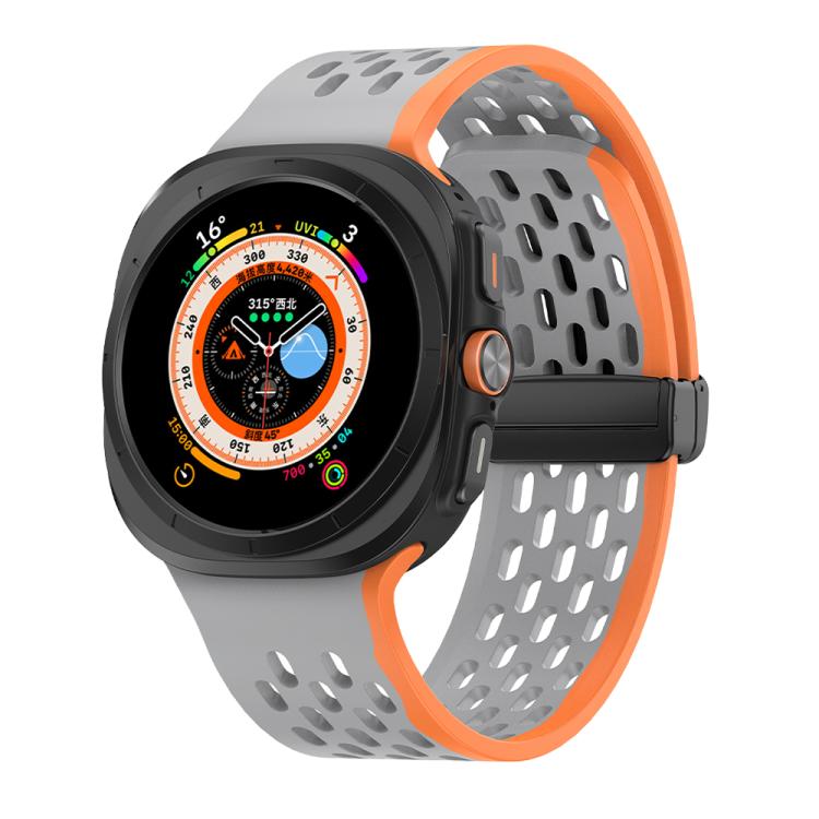For Samsung Galaxy Watch Ultra 47mm Kalebol Porous Silicone Magnetic Watch Band(Grey Orange) - free shipping - PMc TechLife - Order now!