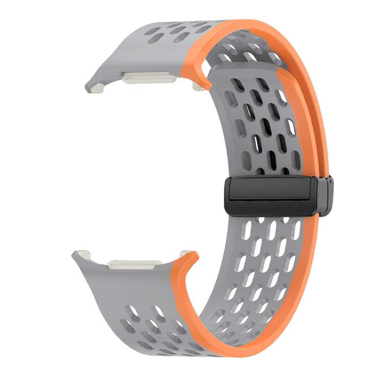 For Samsung Galaxy Watch Ultra 47mm Kalebol Porous Silicone Magnetic Watch Band(Grey Orange) - free shipping - PMc TechLife - Order now!