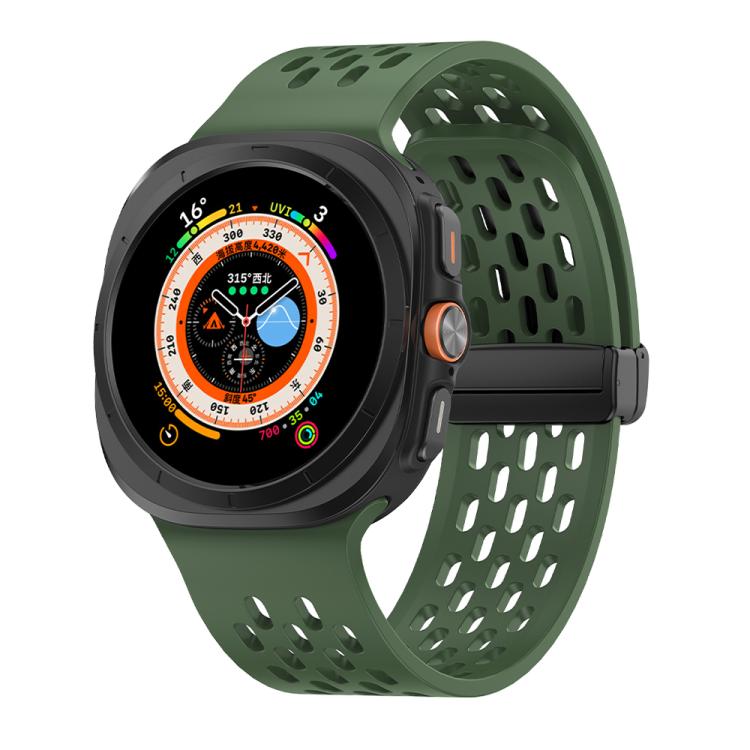 For Samsung Galaxy Watch Ultra 47mm Kalebol Porous Silicone Magnetic Watch Band(Field Green) - free shipping - PMc TechLife - Order now!