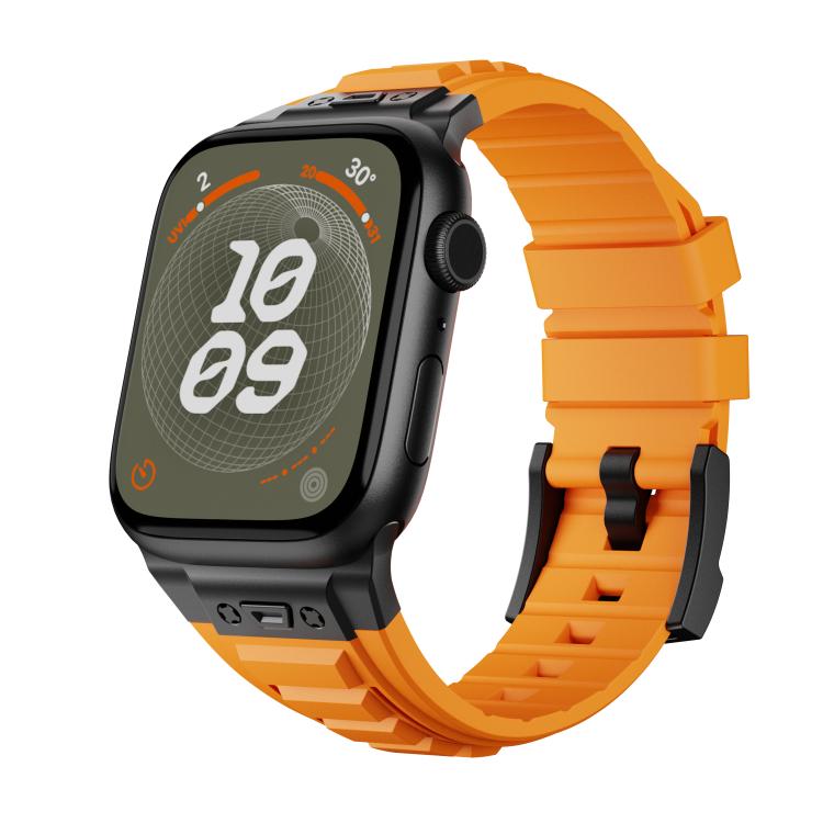 For Apple Watch 46mm / 49mm / 45mm / 44mm Kalebol High Stretch Silicone Armor Watch Band(Black Orange) - free shipping - PMc TechLife - Order now!