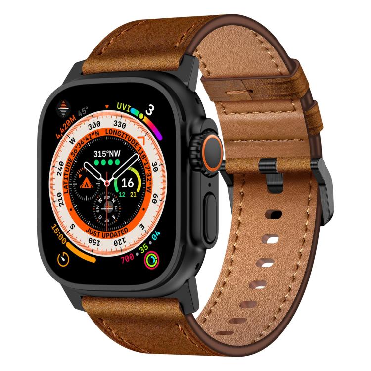For Apple Watch 46mm / 49mm / 45mm / 44mm Kalebol Genuine Leather Watch Band(Black Red Brown) - free shipping - PMc TechLife - Order now!