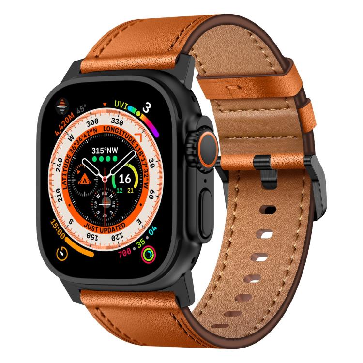 For Apple Watch 46mm / 49mm / 45mm / 44mm Kalebol Genuine Leather Watch Band(Black Brown) - free shipping - PMc TechLife - Order now!