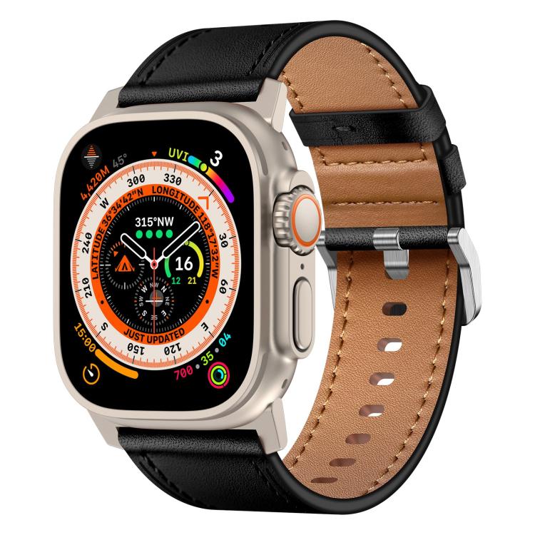 For Apple Watch 46mm / 49mm / 45mm / 44mm Kalebol Genuine Leather Watch Band(Titanium Black) - free shipping - PMc TechLife - Order now!
