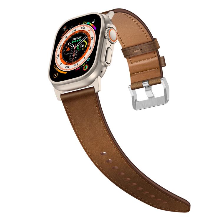 For Apple Watch 46mm / 49mm / 45mm / 44mm Kalebol Genuine Leather Watch Band(Titanium Dark Brown) - free shipping - PMc TechLife - Order now!