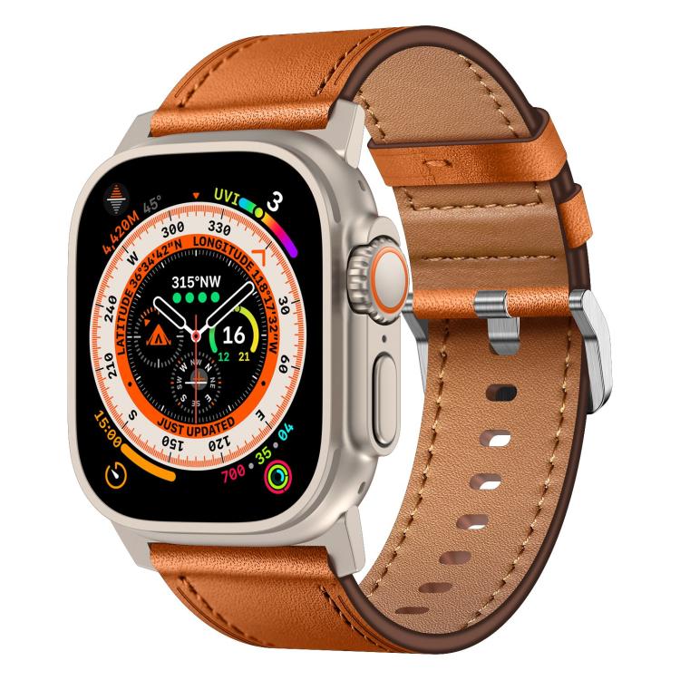For Apple Watch 46mm / 49mm / 45mm / 44mm Kalebol Genuine Leather Watch Band(Titanium Brown) - free shipping - PMc TechLife - Order now!
