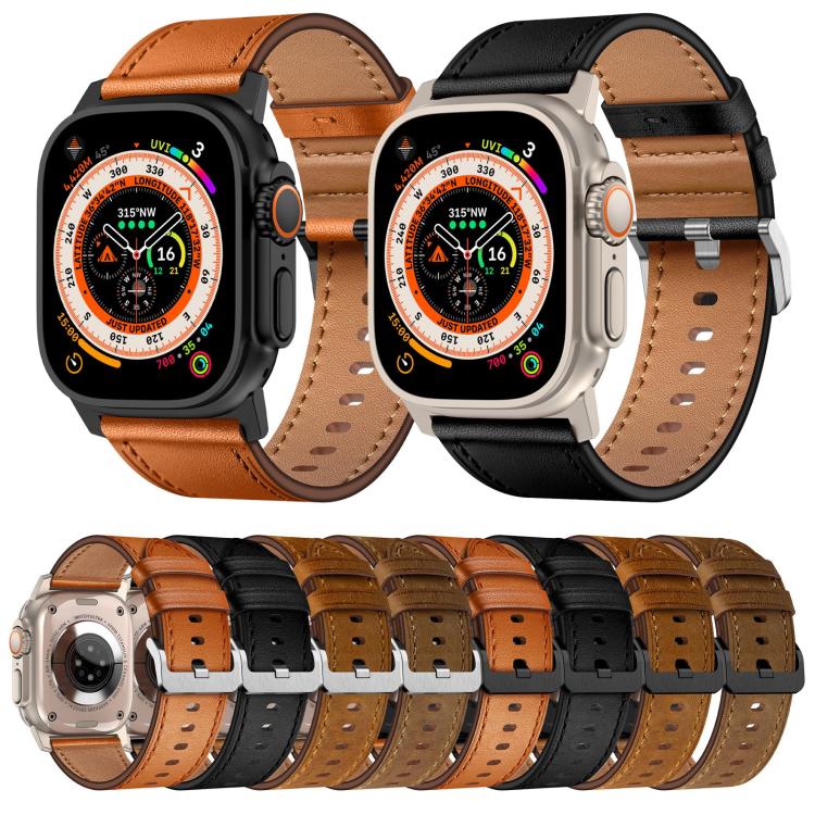 For Apple Watch 46mm / 49mm / 45mm / 44mm Kalebol Genuine Leather Watch Band(Titanium Black) - free shipping - PMc TechLife - Order now!