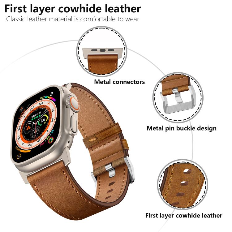 For Apple Watch 46mm / 49mm / 45mm / 44mm Kalebol Genuine Leather Watch Band(Black Dark Brown) - free shipping - PMc TechLife - Order now!