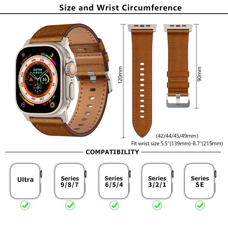 For Apple Watch 46mm / 49mm / 45mm / 44mm Kalebol Genuine Leather Watch Band(Black Dark Brown) - free shipping - PMc TechLife - Order now!