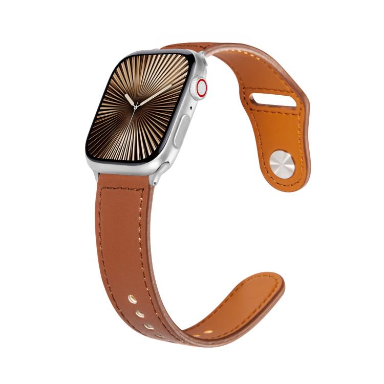 For Apple Watch 46mm / 49mm / 45mm / 44mm Kalebol Large Stud Buckle Leather Watch Band(Brown) - free shipping - PMc TechLife - Order now!
