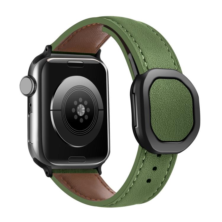 For Apple Watch 42mm / 41mm / 40mm / 38mm Kalebol Magnetic Fold Genuine Buckle Leather Watch Band(Army Green) - free shipping - PMc TechLife - Order now!