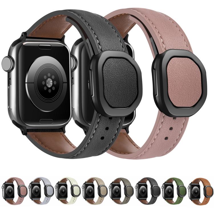 For Apple Watch 46mm / 49mm / 45mm / 44mm Kalebol Magnetic Fold Genuine Buckle Leather Watch Band(Bean Paste) - free shipping - PMc TechLife - Order now!